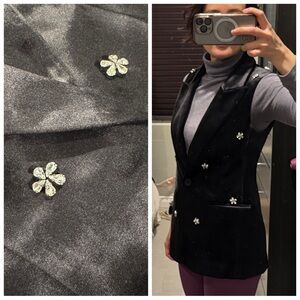 Express Velvet One Button Rhinestone Embellished Blazer Vest